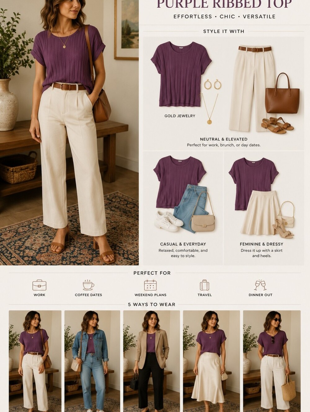 Christopher & Banks Ribbed Short-Sleeve Tunic — Plum Mauve